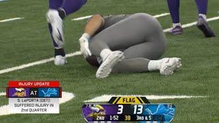 Sam LaPorta Suffers Scary Leg Injury vs Vikings Carted Off [upl. by Katharyn]