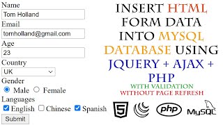 Insert HTML Form Data Into MySQL Database Using jQuery Ajax PHP [upl. by Idnic]