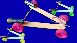 How to make a toy car using rubber bands popsicle sticks and bottle caps [upl. by Meghann]