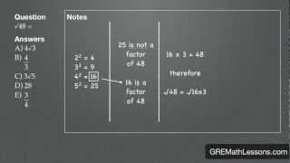 GRE Math Lesson 3 Simplifying Square Roots the Easy Way [upl. by Toshiko137]