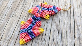 AMPED 3D Peyote Stitch Triangle Beaded earrings [upl. by Liamsi]