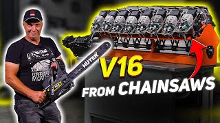 We convert 16 chainsaws into an engine for a car [upl. by Chobot]