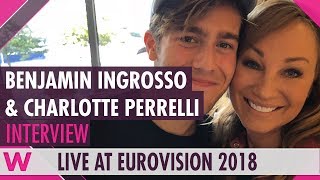 Benjamin Ingrosso amp Charlotte Perrelli Sweden Interview  Eurovision 2018  wiwibloggs [upl. by Nylinnej]