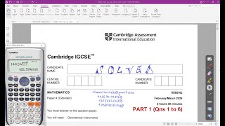 058042FM24  CAMBRIDGE IGCSE EXTENDED MATHEMATICS FEBMAR 2024 Paper 42 Part 1 Qns 1 to 6 [upl. by Adnuahsar]