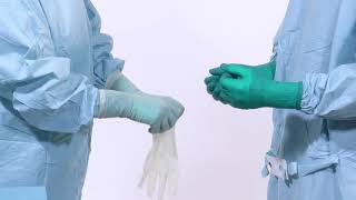 How to don the Biogel surgical glove with assistance [upl. by Linneman]