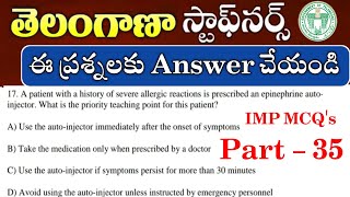 Telangana Staff Nurse MCQS Part  35  TG Nursing Officer Model Paper  TG Staff Nurse IMP MCQS [upl. by Latea]