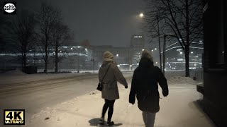 Snowstorm Walk at Night in Helsinki Finland  29 January 2022 [upl. by Ardnohsed]