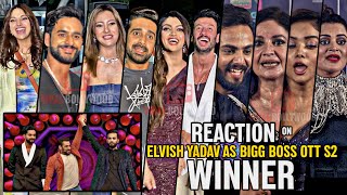 All Contestant Reaction on Elvish Yadav Wins Bigg Boss OTT Season 2 Trophy and Create History [upl. by Yawnoc]