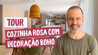 SALA COM DÉCOR BOHO E COZINHA ROSA NO ESTILO SHAKER   PARTE 1 [upl. by Patrick]