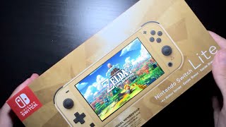 The Legend of Zelda Link’s Awakening Unboxing Nintendo Switch LITE Hyrule Edition Gameplay [upl. by Burlie989]