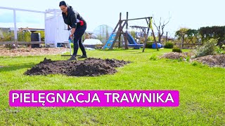 Jak wyrównać trawnik Jak naprawić ubytki w trawniku Pielęgnacja trawnika po zimie  Kasiain [upl. by Anayeek]