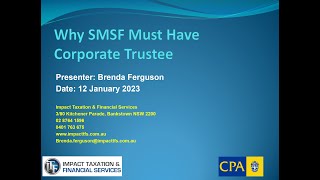 Why SMSF Need A Corporate Trustee [upl. by Hirschfeld]