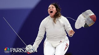 Relive Nada Hafezs Olympic fencing victory while seven months pregnant  Paris Olympics [upl. by Ardle]