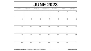 Printable June 2023 Calendar Templates with Holidays  VL Calendar [upl. by Sollie]