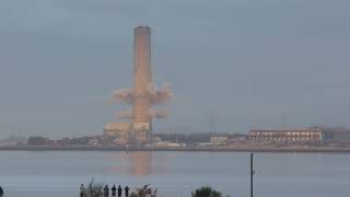 Longannet Chimney demolition from Boness 4K [upl. by Llydnek]