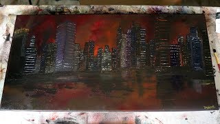 ASMR Painting A City On Fire no talking Palette knife amp Paint Brush [upl. by Ogren]