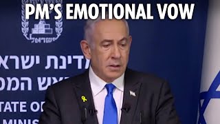 Emotional Israeli PM Benjamin Netanyahu holds back tears as he vows Israel will rescue hostages [upl. by Garretson829]