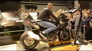 326BHP Kawasaki H2R spits flames on Dyno  Motorbeurs Utrecht HD 1080 [upl. by Ivor337]