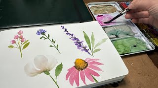 Watercolor Journal Day 21 Simple Flowers [upl. by Ymmit]