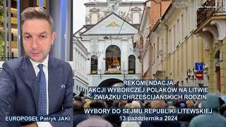 Europoseł Patryk Jaki rekomenduje w wyborach na Litwie AWPLZChR [upl. by Atnauqal]