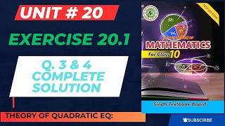 Class 10th Math  Exercise 201 Q3 amp 4 All Parts  Chapter no 20  Theory of Quadratic Equation [upl. by Storer]