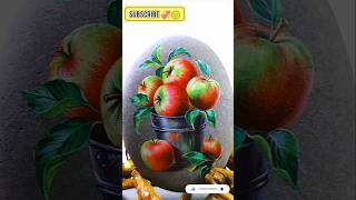 How To Drawing Apple On Stone Drawing On Stone Drawing Part 147 shorts art farjanascraft [upl. by Yona840]