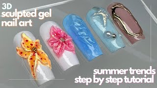 STEP BY STEP 3D gel sculpted nail art  orchid flower nails  isolated chrome  summer water nails [upl. by Isbel]