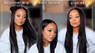 Glueless 90s Layers Beginner Wig Install  Preplucked 7x7 Closure Wig ft YGWigs [upl. by Hedwiga]