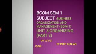 BCOM SEM 1 BOM UNIT 3 PART 3 [upl. by Schnurr]