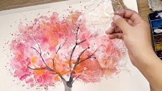 How to Paint Watercolors using Cooking Paper and Cling Film  Painting Techniques [upl. by Gert498]