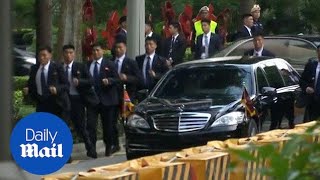 Kim Jong Uns bodyguards run beside his limo in Singapore [upl. by Josephson]