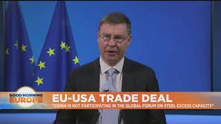 Valdis Dombrovskis European Commissioner for Trade on EUUSA trade deal  Euronews [upl. by Roumell573]