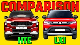 New Kia Sonet Facelift BASE Model HTE vs Maruti Brezza Facelift BASE Model LXI Comparison 2024 [upl. by Bryner]