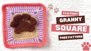 Paw Print Granny Square  Free Pattern [upl. by Ereynihc64]