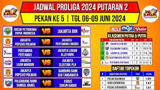 Jadwal Proliga 2024Jadwal Proliga Putaran 2 Pekan 5 Klasemen amp Top skor Proliga 2024 TerbaruLive [upl. by Iel]