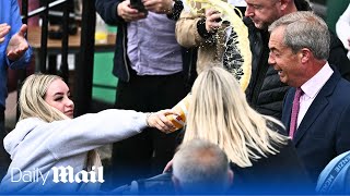 Nigel Farage is splattered with milkshake in Clacton as he launches campaign to become an MP [upl. by Garik]