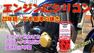 【モトブログ】シリコン洗車。クレのシリコンスプレーを使った超簡単な方法。普通は掛けないエンジン部にスプレー。CB1300SF 20年経っても新車のような輝き。 [upl. by Ashlie918]