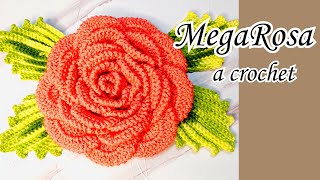 Como hacer flores Rosas gigantes 3D con hojas a Crochet paso a paso el arte de tejer [upl. by Noied107]