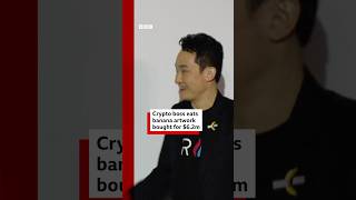 Crypto boss Justin Sun eats banana artwork bought for 62m Banana Art BBCNews [upl. by Haneen]