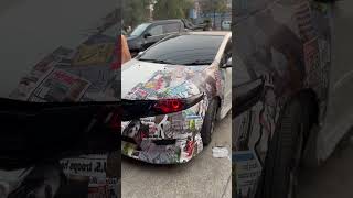 English News Paper Wrapped Honda City tupac tupacshakur stickersmenia lahore carstickers art [upl. by Cormick]