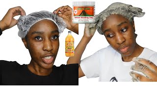 AZTEC CLAY MASK ON DRY AND ITCHY SCALP RELAXED HAIR [upl. by Akiemat602]