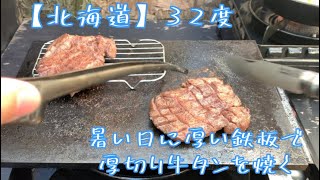 【北海道】気温32℃ 厚切り牛タンとねぎ塩炒飯 [upl. by Elletnohs]