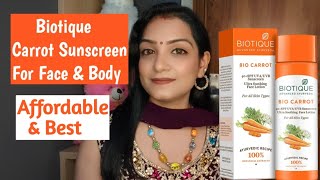 Biotique Carrot Sunscreen For Face amp Body  Affordable amp Best Sunscreen  skincareroutine biotique [upl. by Dhar]