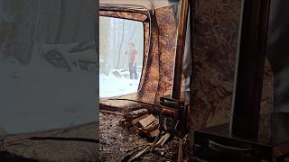 Collecting firewood and making breakfast in the hot tent during a snow storm [upl. by Theresina]