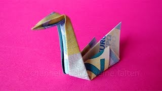 Geldschein falten Schwan Ideen zum Geldgeschenke basteln  Origami Tier falten mit Geld [upl. by Johan694]