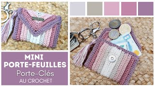 🧶MINI PORTE MONNAIE  CARTE  FEUILLES  PORTE CLES CROCHET 🧶 TUTO pas a pas facile Mamie Crochet [upl. by Docilla684]