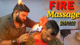 Fire Technique by Shamboo Barber  Asmr Head Massage at Indian barber salon [upl. by Charin]