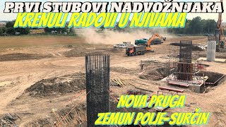 Beograd izgradnja nove pruge ZEMUN POLJEAERODROMEXPO direktno novi radovi izliven prvi stub pruge [upl. by Young339]