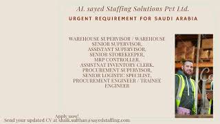 WAREHOUSE SUPERVISOR WAREHOUSE SENIOR SUPERVISOR ASSISTANT SUPERVISOR SENIOR STOREKEEPER MRP [upl. by Ulund]