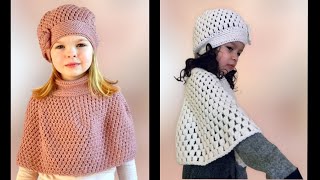 wow 🤩 CAPITA TEJIDA A CROCHET CON GORRO PARA NIÑA DE 3 A 5 AÑOS Facil y Rapido crochet tutorial [upl. by Eisak]